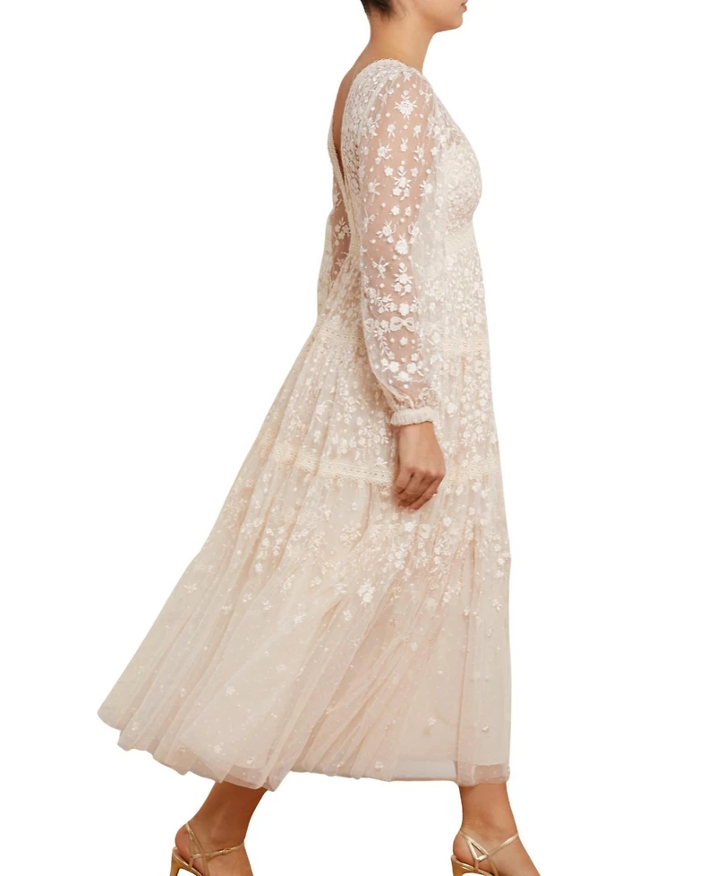 Needle & Thread Women's Celestia Ribbon Long Sleeve V-Neck Gown