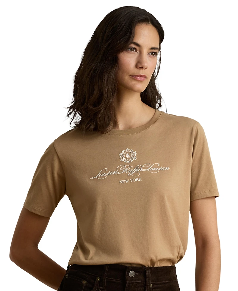 Lauren Ralph Women's Embroidered-Crest Crewneck Jersey Top