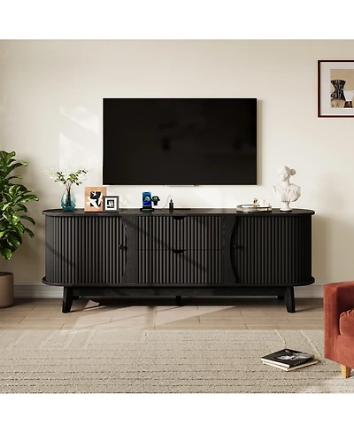 gaomon Tv Stands for Living Room with Power Output, Entertainment Center 2 Drawers and Adjustable Shelves, Wooden Console