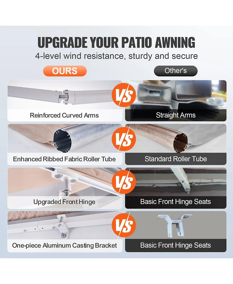Vevor Patio Awning Retractable Awning Sunshade Shelter with Crank Handle