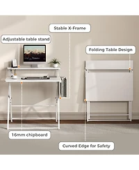 gaomon Portable Small Desk No Assembly, 2-Tier Compact Computer with Shelf, Space Saving Foldable Table for Home Office, Bedroom or Apartment
