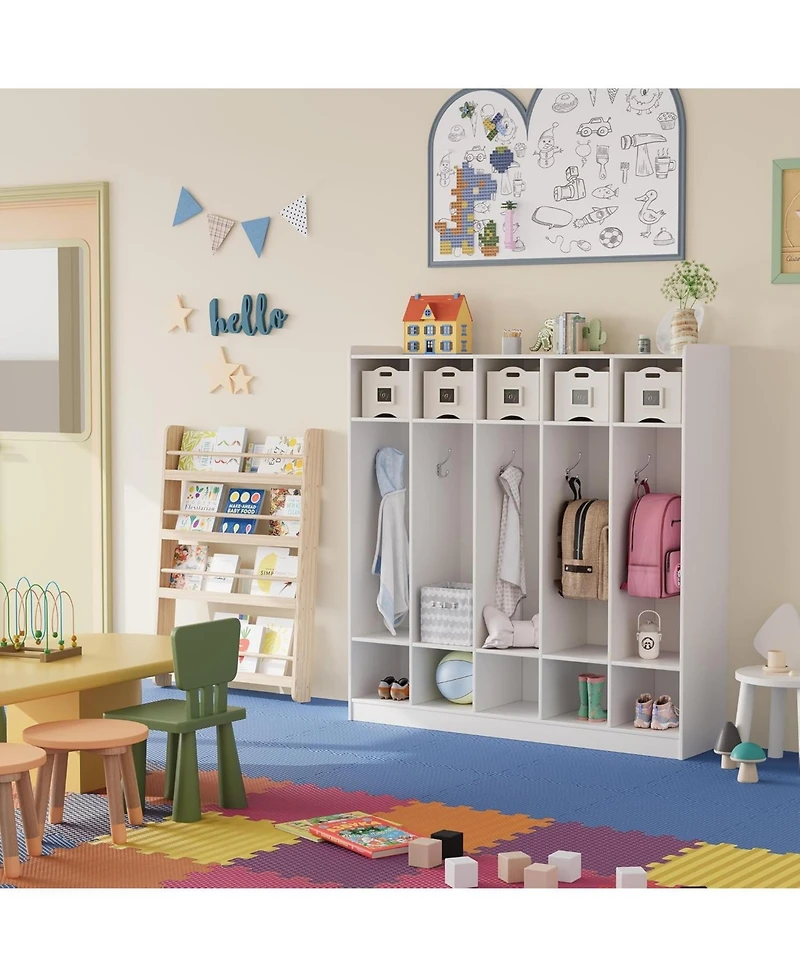 gaomon 5-Section Classroom Coat Locker with 10 Cubbies, Daycare Cubby Storage Organizer with 10 Hooks for Home, School, Nursery, Kindergarten