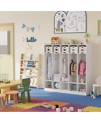 gaomon 5-Section Classroom Coat Locker with 10 Cubbies, Daycare Cubby Storage Organizer with 10 Hooks for Home, School, Nursery, Kindergarten