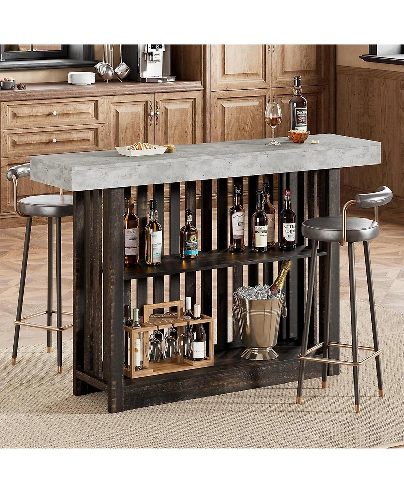 gaomon 63" Bar Table for 4-6 People, Counter Height Pub Table with 2-Tier Storage Shelves for Dining Room & Kitchen