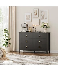 gaomon 47.2" Fluted 6-Drawer Dresser, Modern Wood Chest of Drawers for Bedroom, Living Room & Hallway