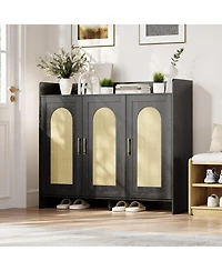 gaomon Shoe Cabinet Storage for Entryway, Rattan Cabinet, Wooden Rack with 3 Doors