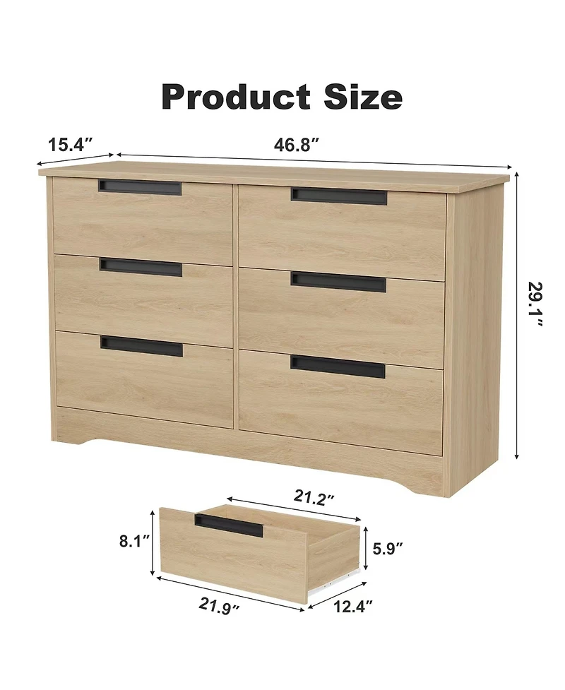 homfan 6 Drawer Dresser for Bedroom Modern Closet Dresser Organizer with Embedded Handles, Wooden Chest of Drawers for Living Room,Nursery and Hallway
