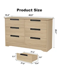 homfan 6 Drawer Dresser for Bedroom Modern Closet Dresser Organizer with Embedded Handles, Wooden Chest of Drawers for Living Room,Nursery and Hallway