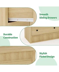 homfan Modern Fluted 6-Drawer Dresser Wide Oak Wood Storage Cabinet for Bedroom Living Room Entryway, Sleek Hallway Chest