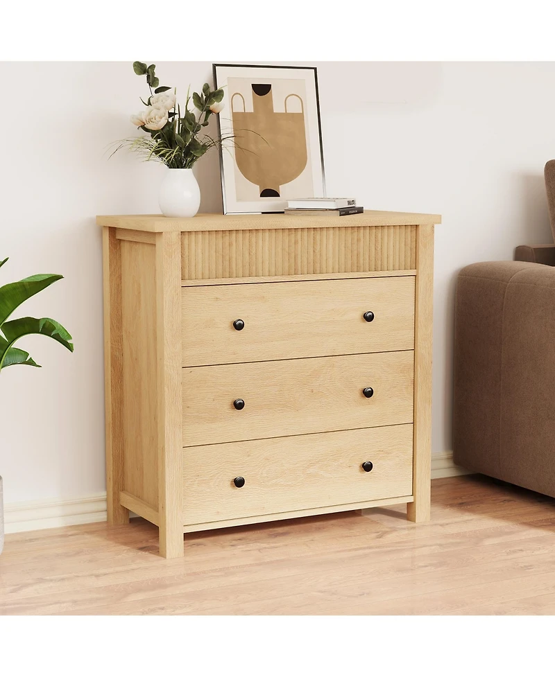 homfan 3 Drawer Dresser for Bedroom Nightstand Wooden Chest of Drawers, Fluted End Table, Storage Organizer for Living Room, Hallway and Entryway