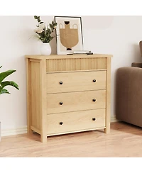 homfan 3 Drawer Dresser for Bedroom Nightstand Wooden Chest of Drawers, Fluted End Table, Storage Organizer for Living Room, Hallway and Entryway