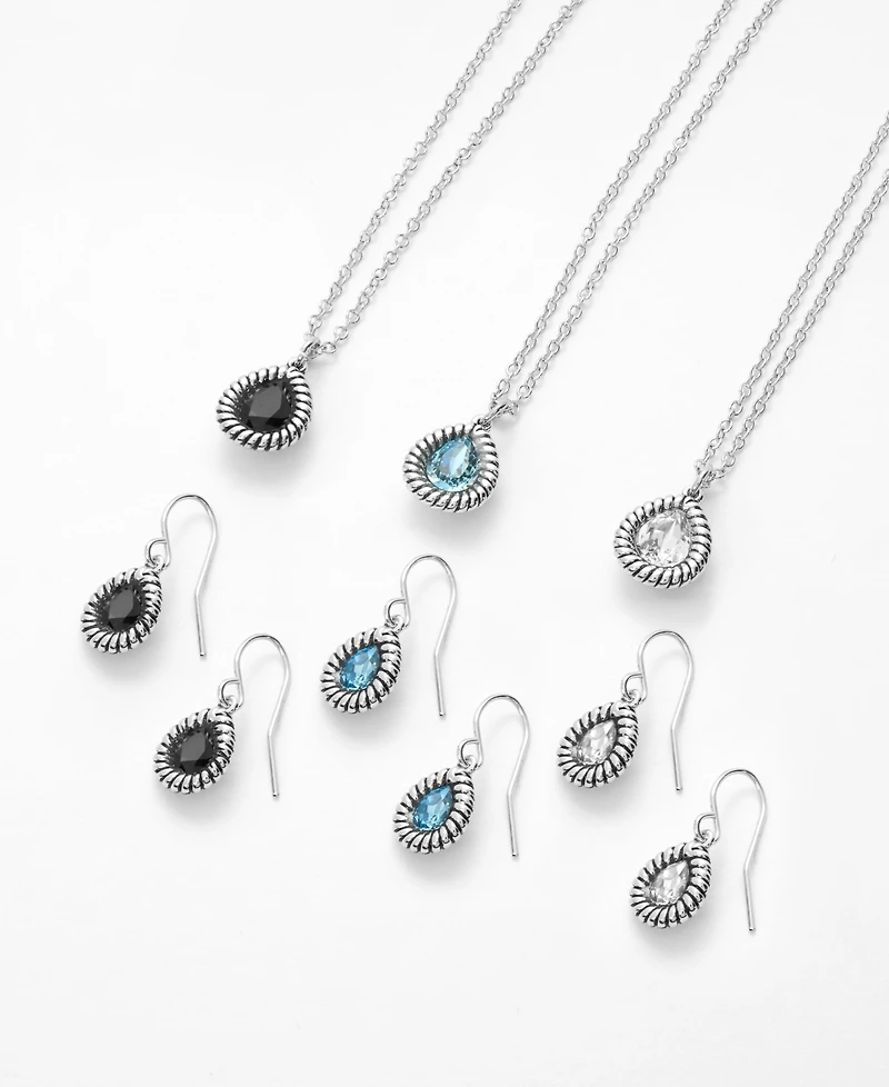 Macy's Sterling Silver Crystal Pear Rope Edge Earrings