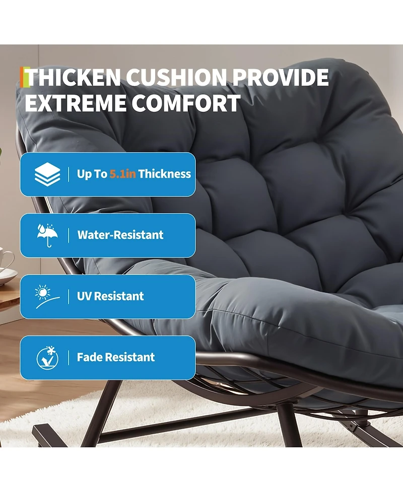 homfan Outdoor Rocking Chair – Papasan Rocking Chair with Removable Cushion, Oversized Rocking Chair for Outside, Balcony, Living Room or Porch