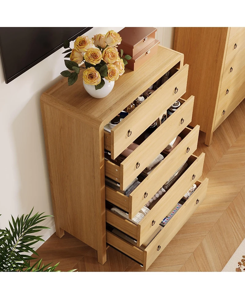 homfan 5-Drawer Storage Dresser Round Corner Vertical Cabinet for Bedroom or Entryway