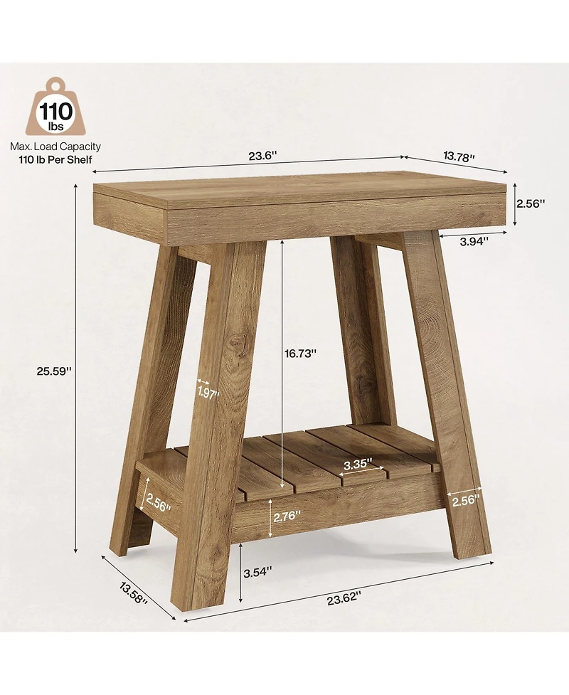 Tribesigns 2-Tier Wooden End Table Set of 2, Farmhouse Style, Rustic Grey, Small Sofa Side Table with Storage, Slim Nightstand