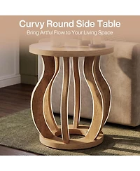Tribesigns Round End Side Table Set of 2, Farmhouse Wooden Side Table for Living Room, Bedside Nightstand with Curved Frame, Accent Nightstand