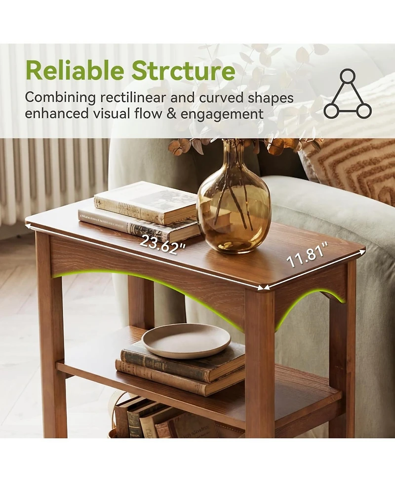 Tribesigns 3-Tier Solid Wood End Table Set of 2, Narrow Side Table with Storage Shelves, Solid Wood Sofa Side Table, Slim Nightstand Bedside Table