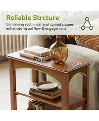 Tribesigns 3-Tier Solid Wood End Table Set of 2, Narrow Side Table with Storage Shelves, Solid Wood Sofa Side Table, Slim Nightstand Bedside Table