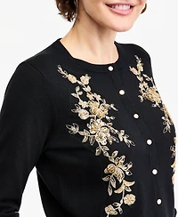 Jm Collection Women's Embellished Floral Applique Button-Front Cardigan, Macy's Exclusive