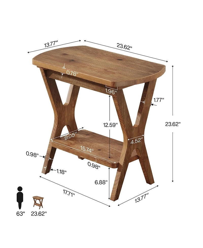 Tribesigns Solid Wood Side Table Set of 2, 2-Tier End Table with Storage, Farmhouse Nightstand for Small Spaces
