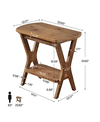 Tribesigns Solid Wood Side Table Set of 2, 2-Tier End Table with Storage, Farmhouse Nightstand for Small Spaces