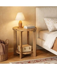Tribesigns Solid Wood Round End Table Set of 2, Accent Bed Side Table with Storage Shelf, 2-Tier Circle Wood Nightstand