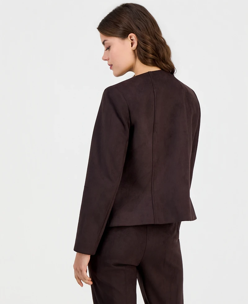 Anne Klein Essentials Petite Scuba Suede Open-Front Jacket