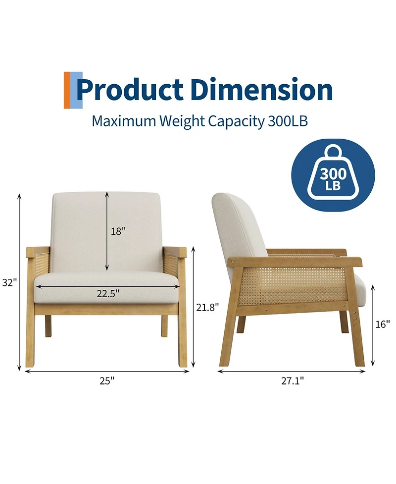 homfan Modern Rattan Accent Chair for Living Room – Upholstered Sofa with High Back Wooden Frame Comfortable Reading Leisure