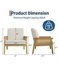 homfan Modern Rattan Accent Chair for Living Room – Upholstered Sofa with High Back Wooden Frame Comfortable Reading Leisure