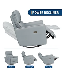 homfan Swivel Recliner Chair with Charging Port, Pu Leather Upholstered Swivel Glider with Adjustable Footrest and Curved Armrest