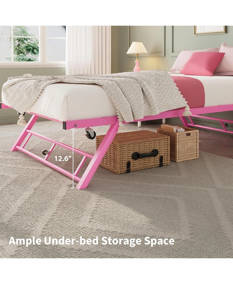 gaomon Trundle Bed Twin with Lockable Wheels, Pop Up Twin Trundle Bed, Sturdy Metal Foldable Bed Frame for Living Room, Bedroom and Guest Room