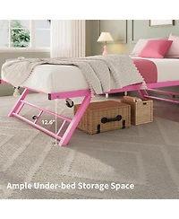 gaomon Trundle Bed Twin with Lockable Wheels, Pop Up Twin Trundle Bed, Sturdy Metal Foldable Bed Frame for Living Room, Bedroom and Guest Room