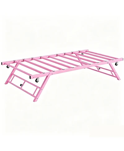 gaomon Trundle Bed Twin with Lockable Wheels, Pop Up Twin Trundle Bed, Sturdy Metal Foldable Bed Frame for Living Room, Bedroom and Guest Room