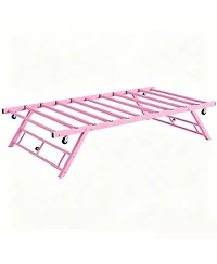 gaomon Trundle Bed Twin with Lockable Wheels, Pop Up Twin Trundle Bed, Sturdy Metal Foldable Bed Frame for Living Room, Bedroom and Guest Room
