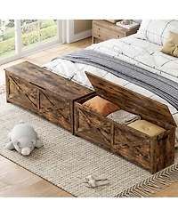 homfan 47.2" Wooden Storage Chest with Safety Hinges - Farmhouse Style Entryway Spacious Shoe and Blanket Organizer