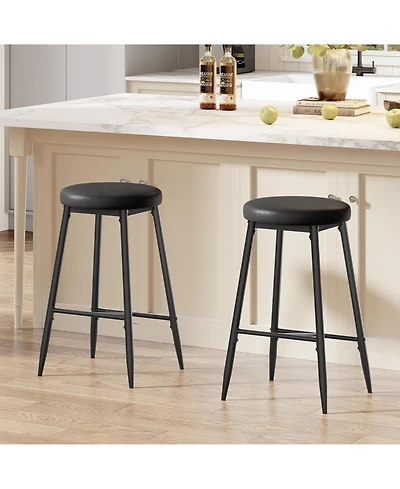 Gaomon Set of 2 Bar Stools, 26 Inch Counter Height Modern Barstools with Thick Seat, Metal Frame and Footrest, Faux Leather Saddle Stools for Kitchen