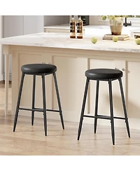 Gaomon Set of 2 Bar Stools, 26 Inch Counter Height Modern Barstools with Thick Seat, Metal Frame and Footrest, Faux Leather Saddle Stools for Kitchen