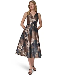 Donna Karan New York Women's Dupion Print Belted Midi Dress