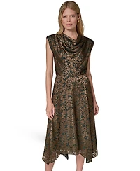 Donna Karan New York Women's Floral Vine Burnout Cowl Neck Dress