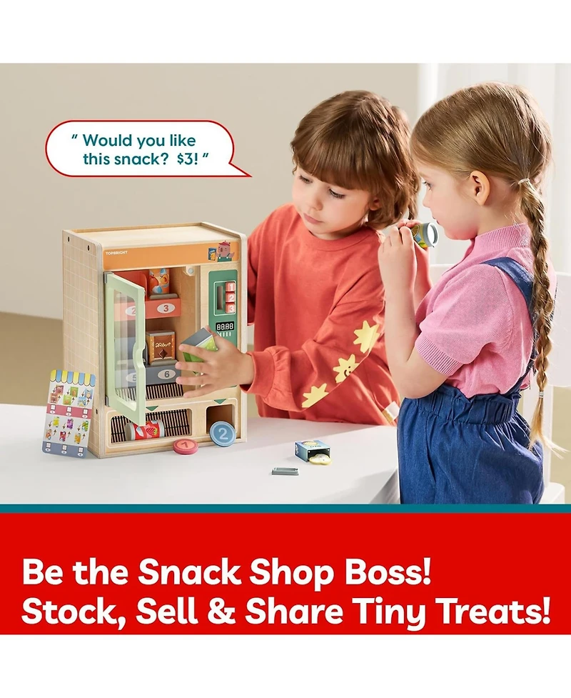 Top Bright Play Food for Kids Pretend Play Toys With Wooden Snack Bars and Drink Cans Wooden Vending Machine Play Set For Boys Girls