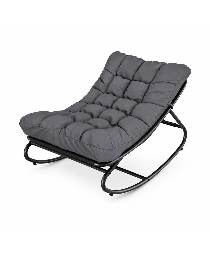 Gaomon Outdoor Rocking Chair with Padded Cushion - Foldable Patio Rocker, Portable Lawn Chair with Iron Frame for Porch and Garden, Dark Gray