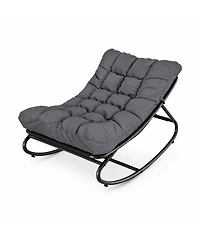 Gaomon Outdoor Rocking Chair with Padded Cushion - Foldable Patio Rocker, Portable Lawn Chair with Iron Frame for Porch and Garden, Dark Gray