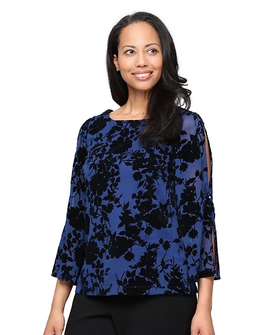 Alex Evenings Women's Flocked Yoryu Split-Sleeve Blouse
