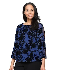 Alex Evenings Women's Flocked Yoryu Split-Sleeve Blouse