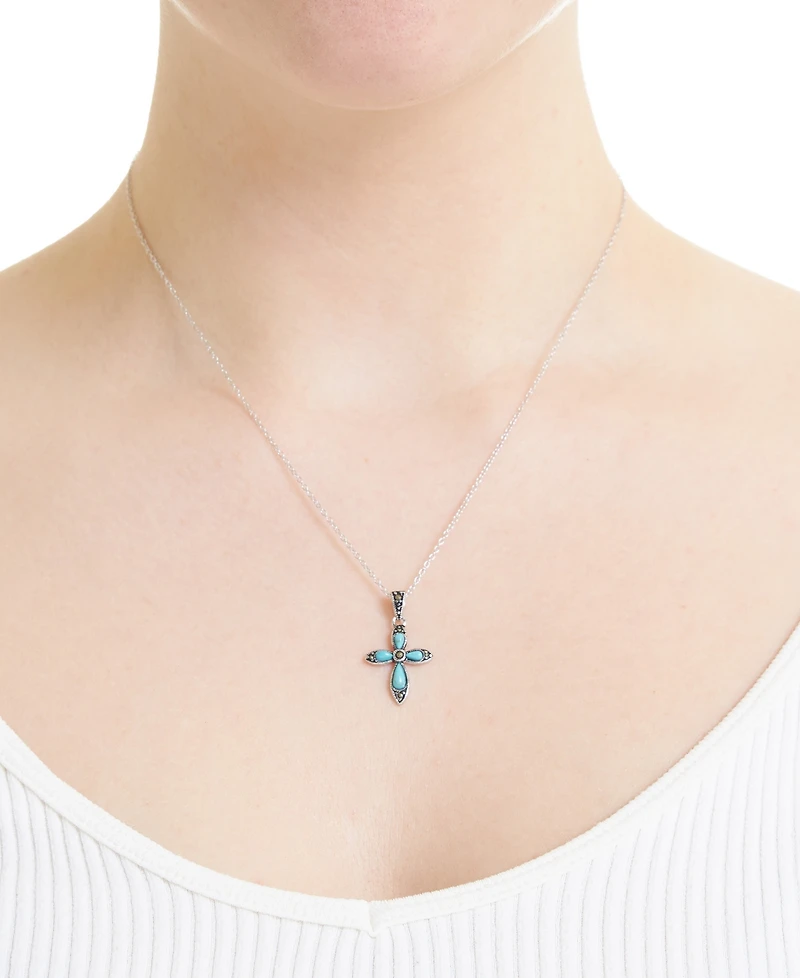 Macy's Simulated Turquoise Marcasite Cross 18" Pendant Necklace