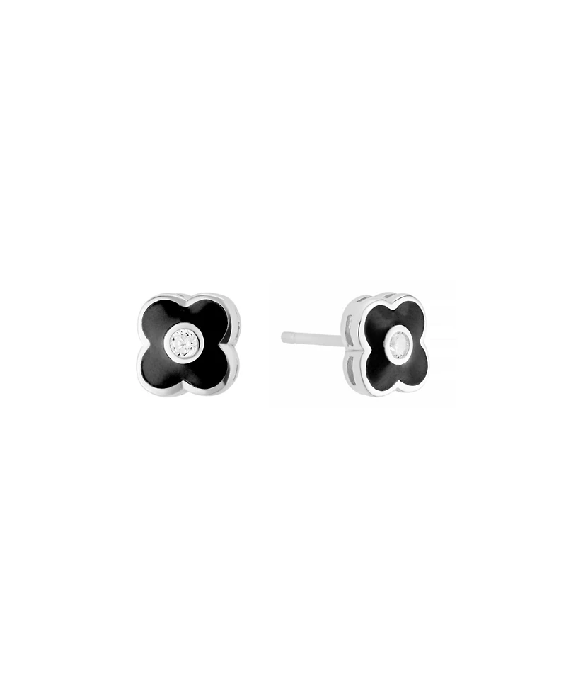 Macy's Black Enamel Clover with Cubic Zirconia Stud Earrings
