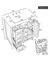 Busdays 30 Inch Bathroom Vanity Cabinet with Sink Top Two Doors and Two Drawers Solid Wood Open Shelf Mdf One Package