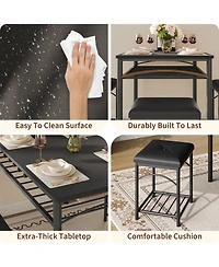 homfan Modern 4-Person Dining Table Set, Space-Saving Kitchen with Upholstered Benches, Wood and Metal Set for Apartments, Studios