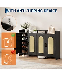 gaomon 4-Door Shoe Cabinet with Arc Edge, Particleboard Storage