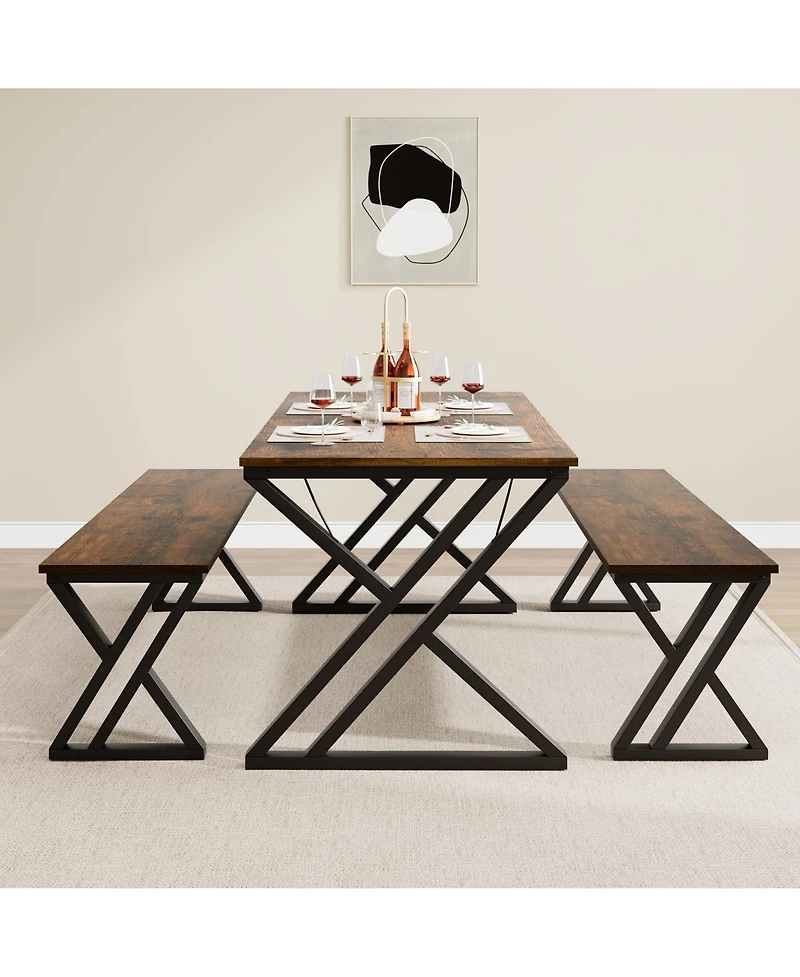 homfan Space Saving Dining Table Set for 4 - 44.8 inch Rectangular Kitchen and Dining Room Furniture with Benches
